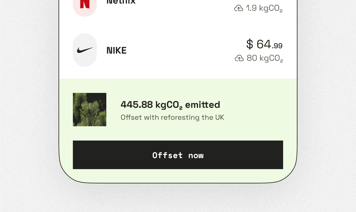 Lune allowing a user to offset their carbon emissions natively in the checkout.
